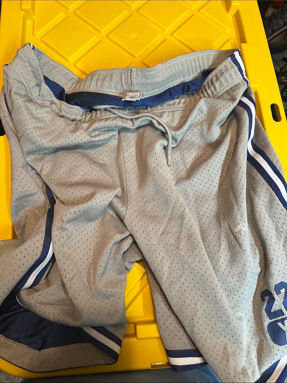 Old Navy Gray Athletic Mesh Shorts with Blue Trim